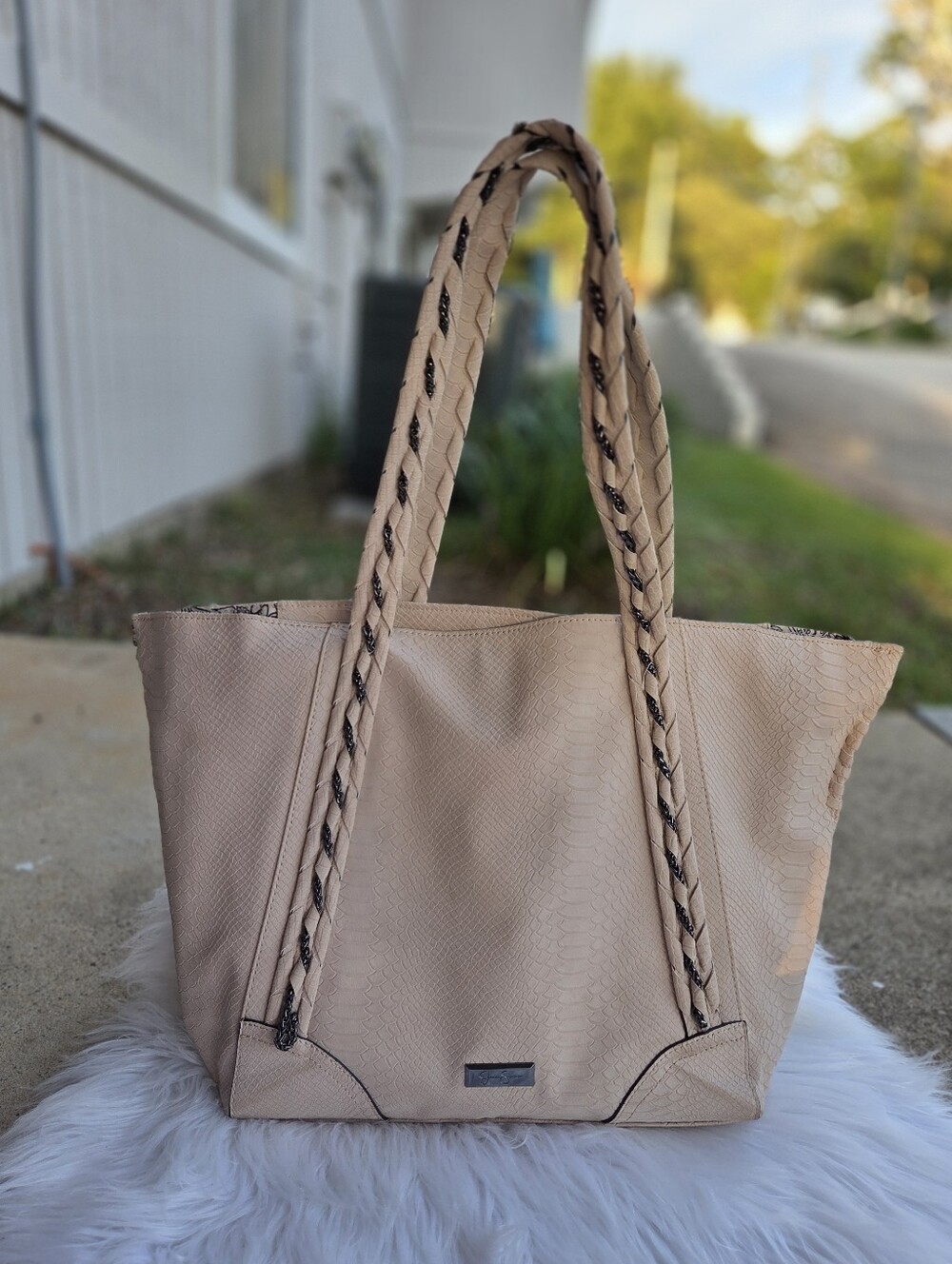 Jessica Simpson - Beige Women's Tote Bag with Braided Handles - Medium